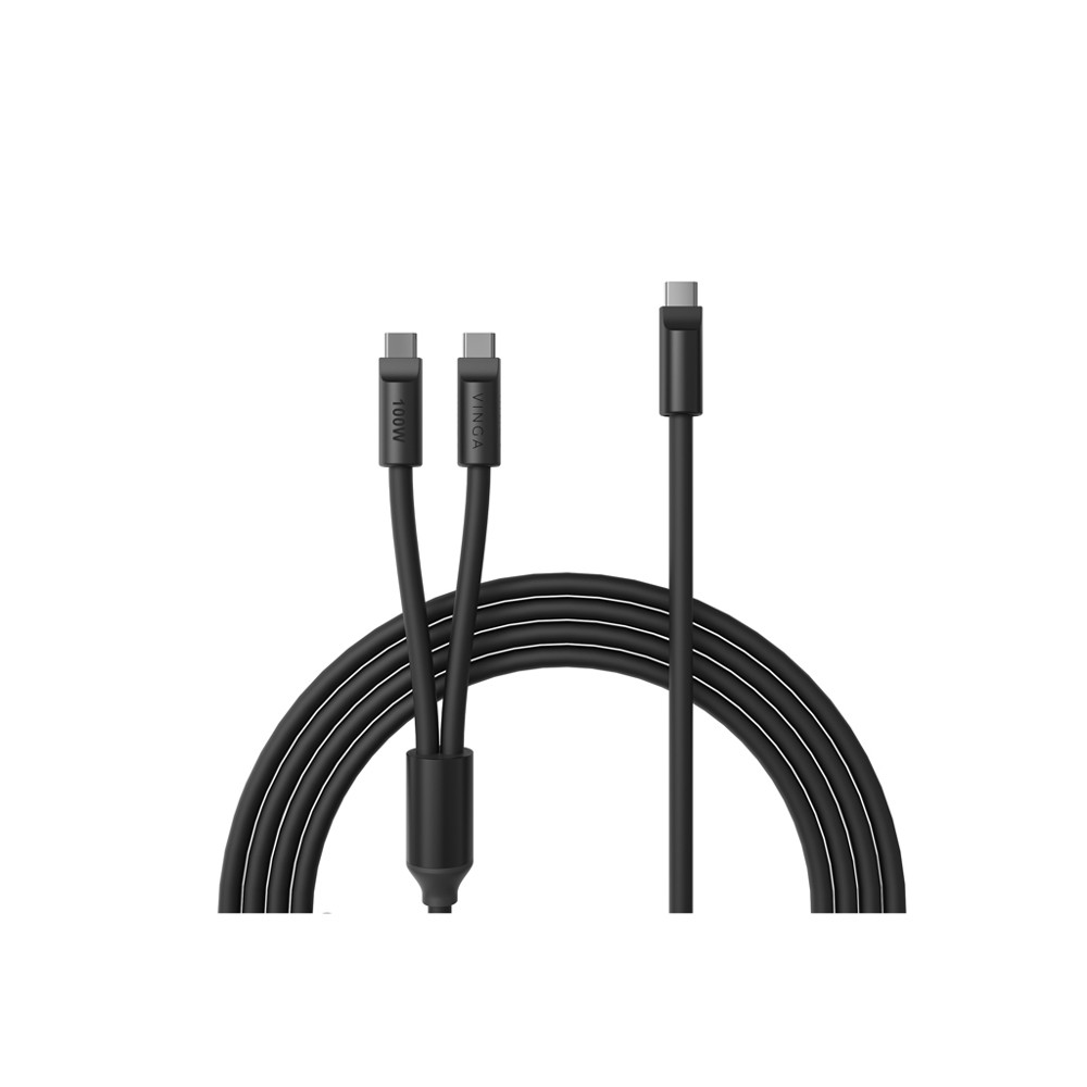 VINGA Baltimore Silikon-Multiladekabel, Type-C to 2x Type-C - schwarz (± PMS Black 6 C)