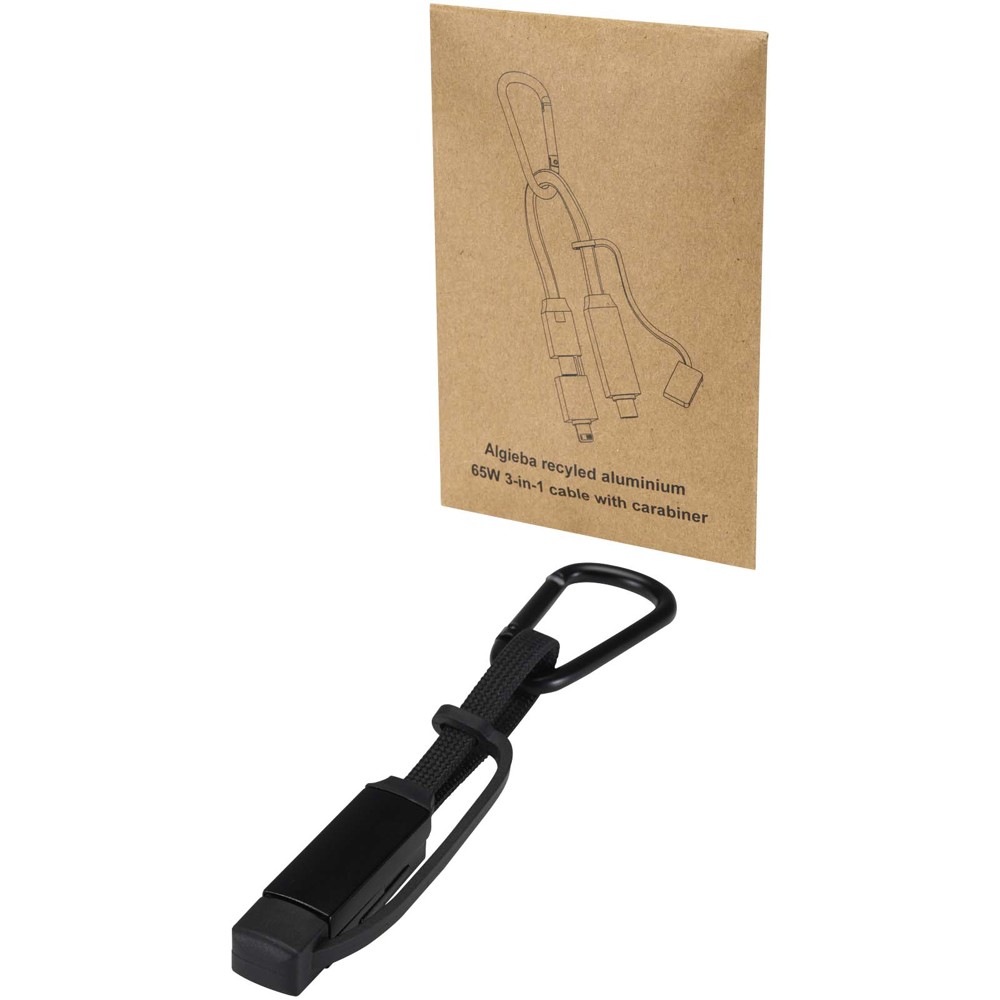 Algieba 65 W 3-in-1-Ladekabel aus recyceltem Aluminium mit Karabinerhaken
