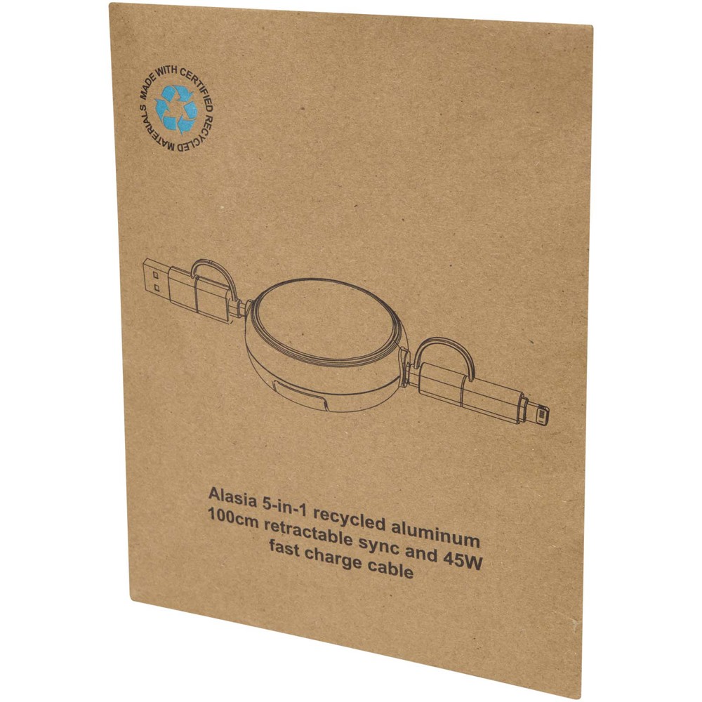 Alasia 100 cm 5-in-1 Kabel aus recyceltem Kunststoff und Aluminium, einziehbar, für Datenübertragung und mit 45W Schnellladun