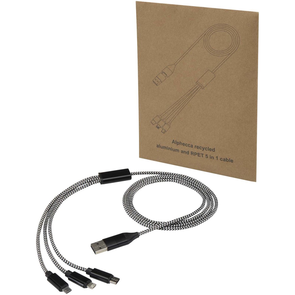 Alphecca 5-in-1-Ladekabel aus recyceltem Aluminium und RPET 